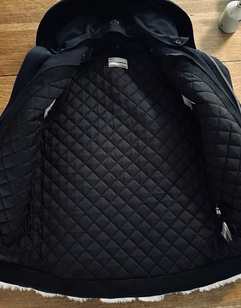 THE RERACSフリース裏地付きブラックネイビーコート