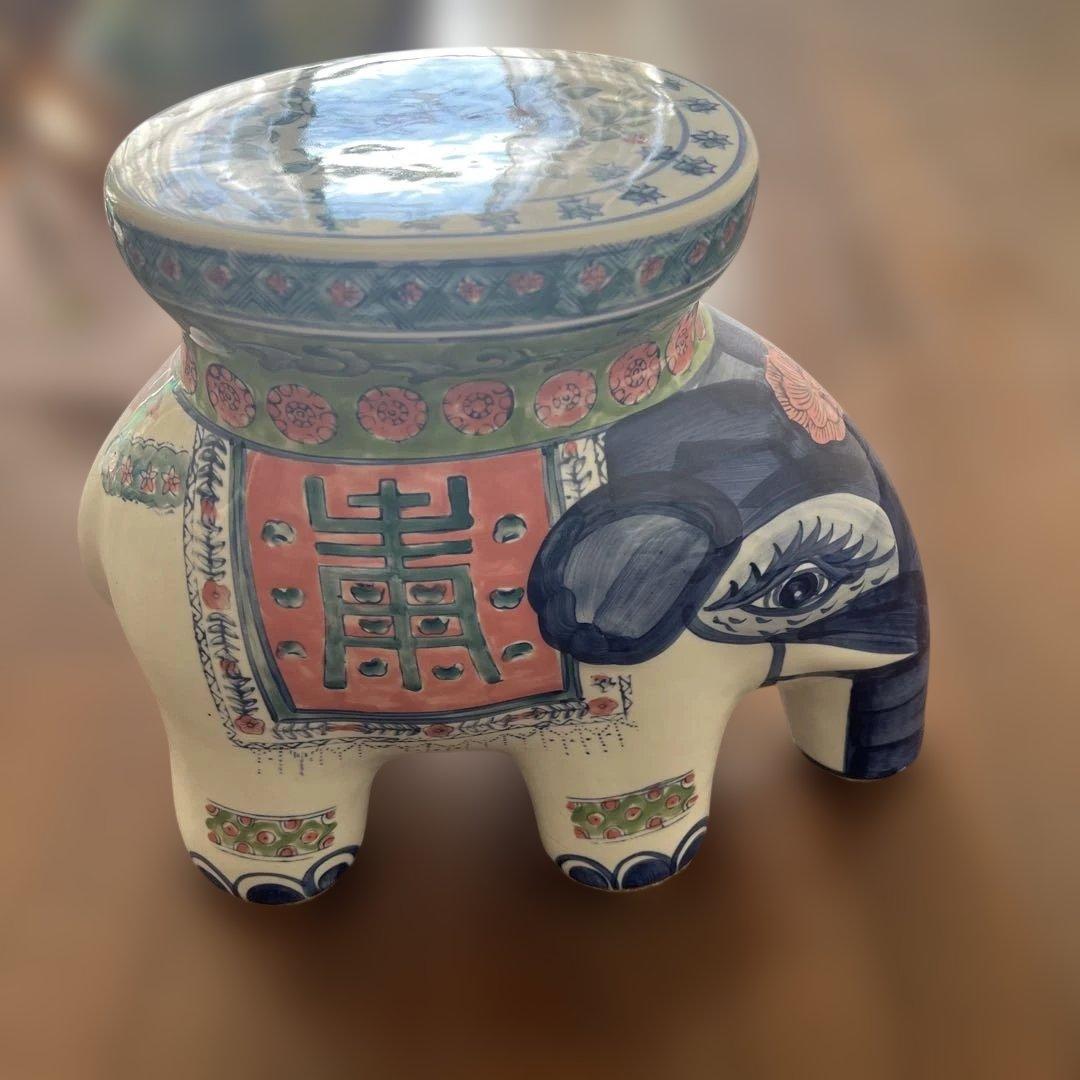 アンティーク 陶器製 ガネーシャ 象 エレファント ガーデニング スツール イス