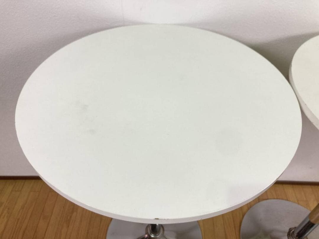 2点セット 昇降式 丸テーブル 白 まとめて 机 ホワイト 店舗什器 カフェ