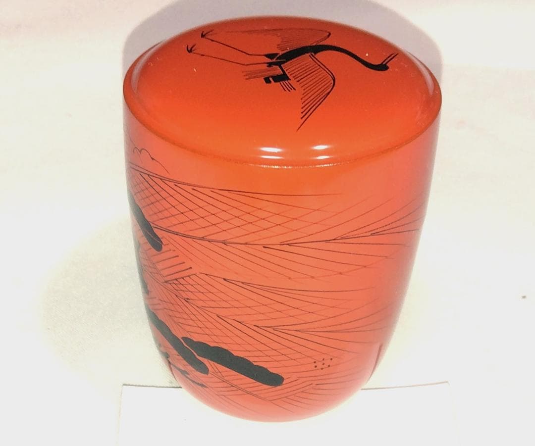 茶道具　加賀蒔絵師　中村宗悦作　曙棗　鶴亀に老松蓬莱山蒔絵曙棗　未使用超美品！！