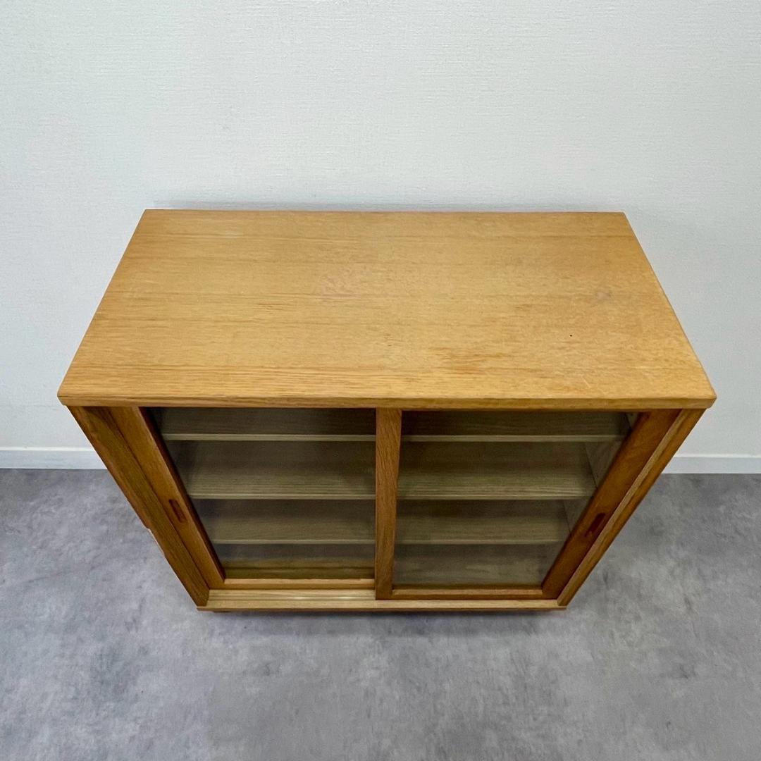 廃盤 無印良品 木製キャビネット ガラス扉 オーク材 脚付き 収納