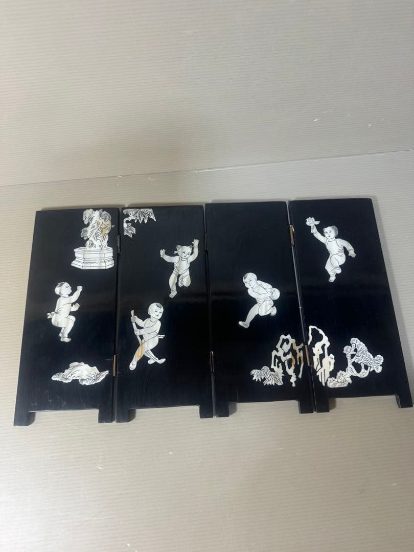 2540 時代物 螺鈿漆器 屏風 両面屏風 人物 梅文　細密細工