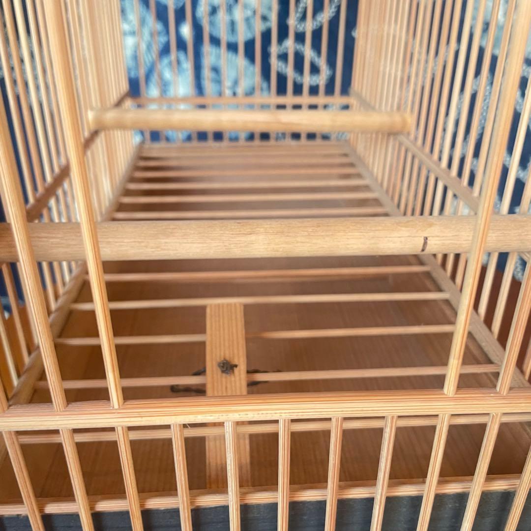 【新品未使用】レトロ　竹製 鳥籠　とりかご　竹細工　伝統品 メジロ籠　猫足