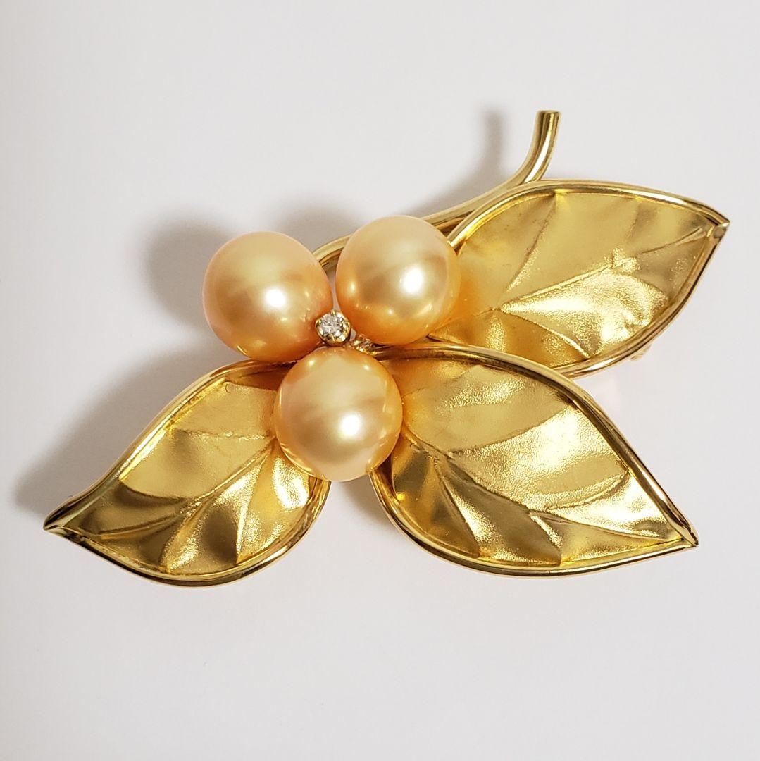 SALE レア 純金 K18ブローチ 切り回し淡水パール手造り テッポウ金具