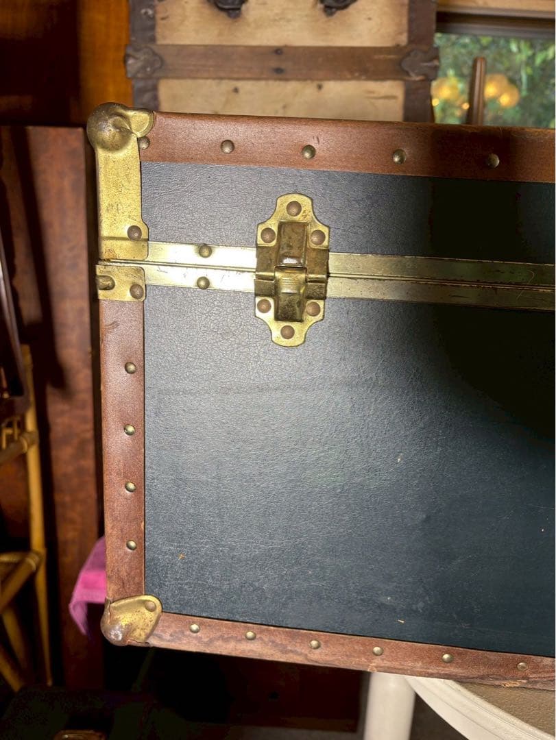 1950-60s アメリカ製 大型スチーマートランク 実使用タグ付　鍵付き