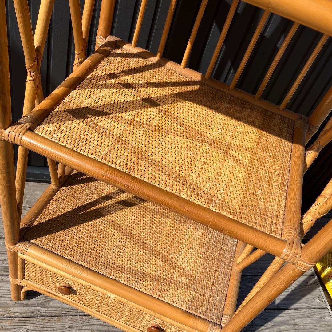 昭和レトロ 古家具 ラタンラック シェルフ 飾り棚 ディスプレイラック オープン