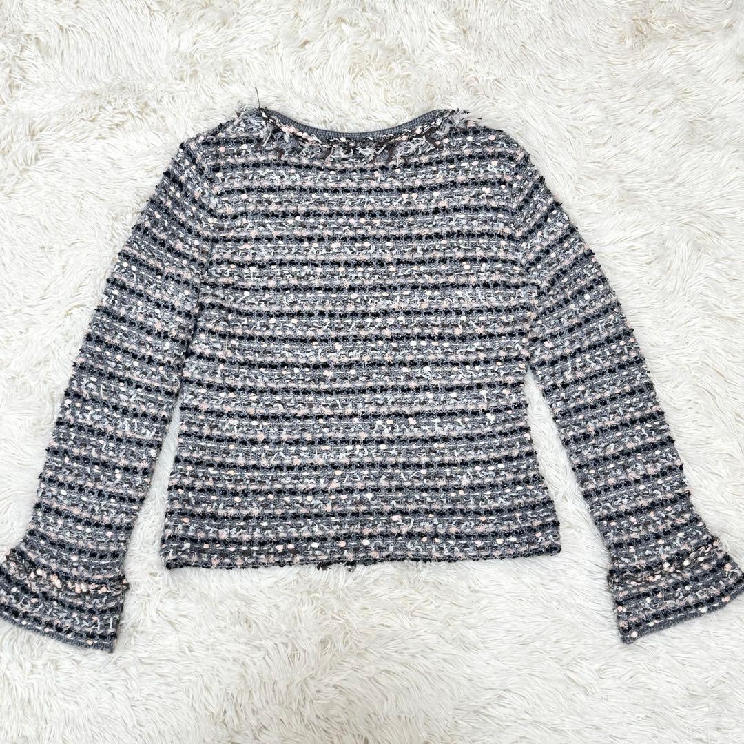 Reneルネ　ノーカラージャケット ニット パール ビジュー ダブルジップ 34