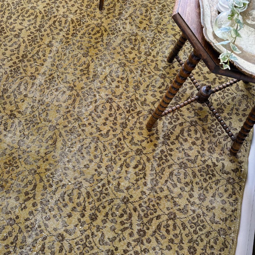 トルコ ヴィンテージラグ A125超大判 オリーブ カーキグリーン オーバーダイ