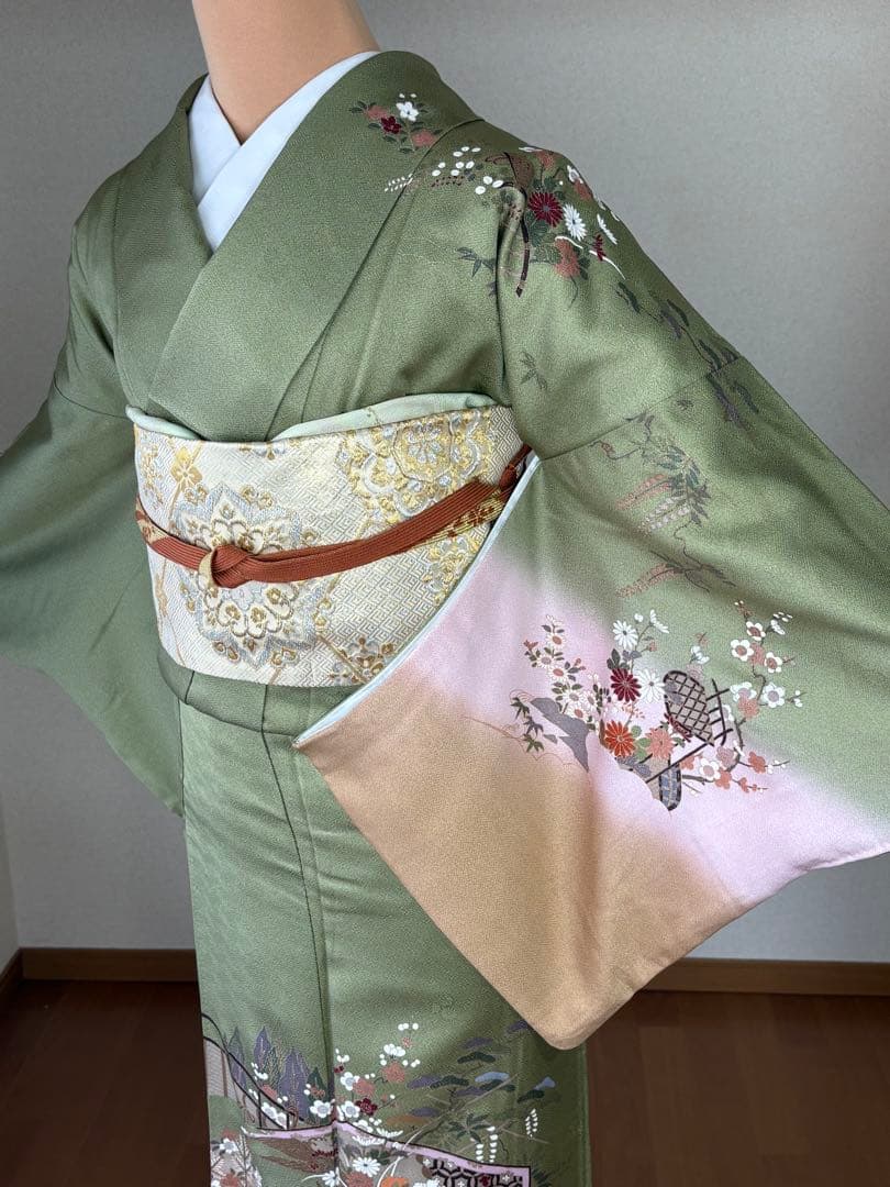 新春特別価格❗️3000円引き♦️4点フルセット　正絹訪問着　袋帯　帯揚げ　帯締め