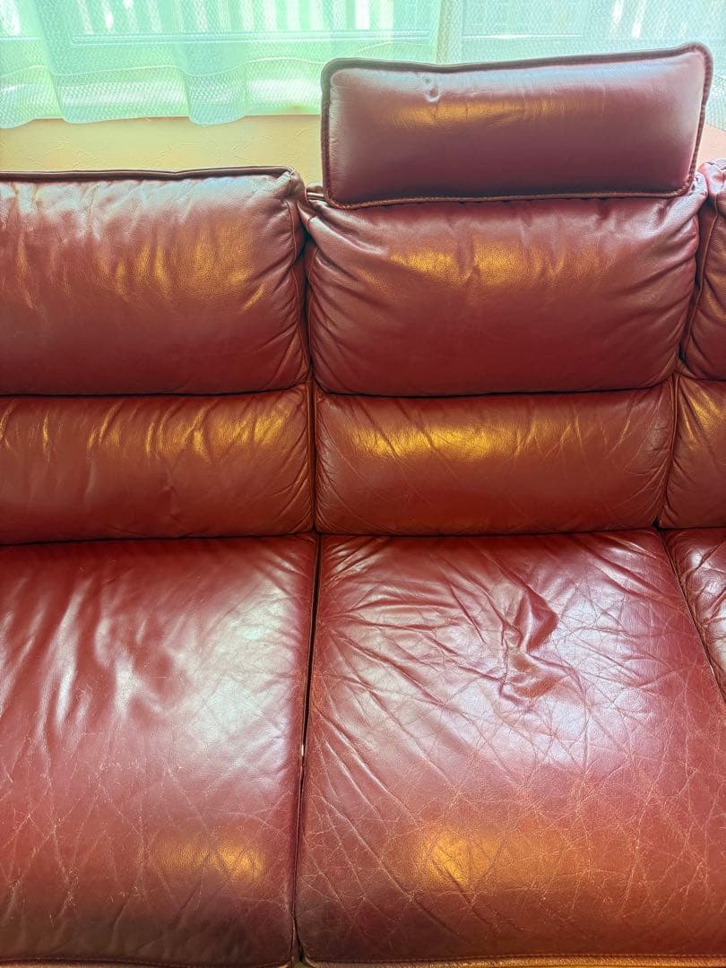 て*む様 NITORIニトリ ロゾ4本革　カウチソファー　カウチ　レッド　4人掛