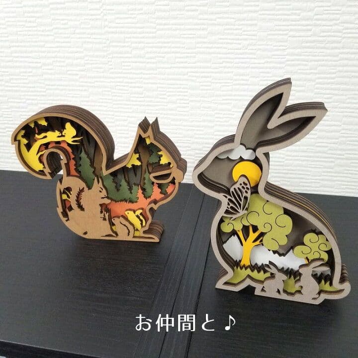 3D木製置物 】うさぎ兎★ アートオブジェ置き物グッズ雑貨かわいい可愛い 動物