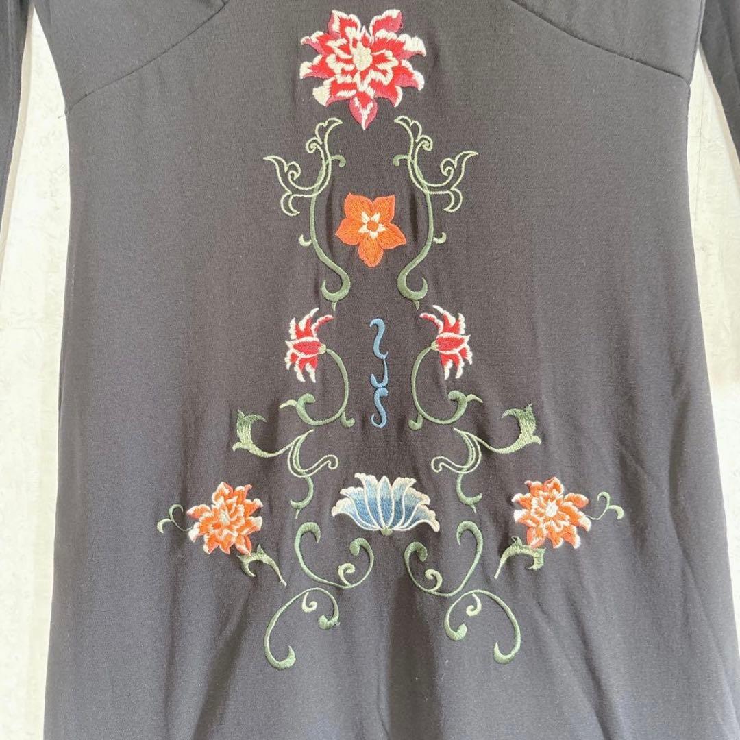 ヴィヴィアンタム フレアワンピース 花柄 刺繍 マーメイド パワーネット シアー