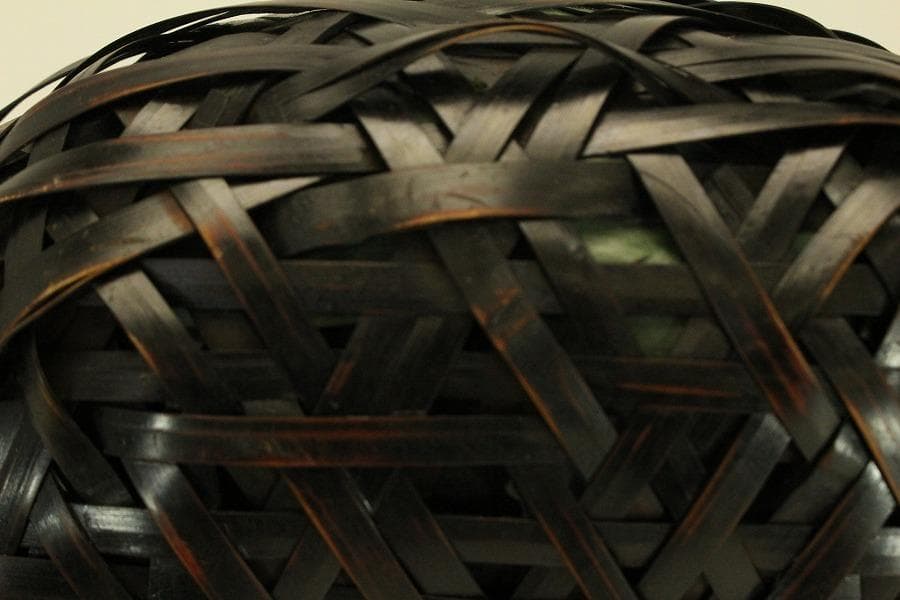 茶道具 竹網 籠 炭斗 時代物(ZE706)