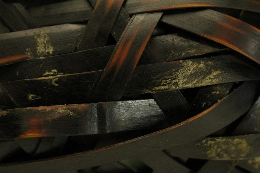 茶道具 竹網 籠 炭斗 時代物(ZE706)