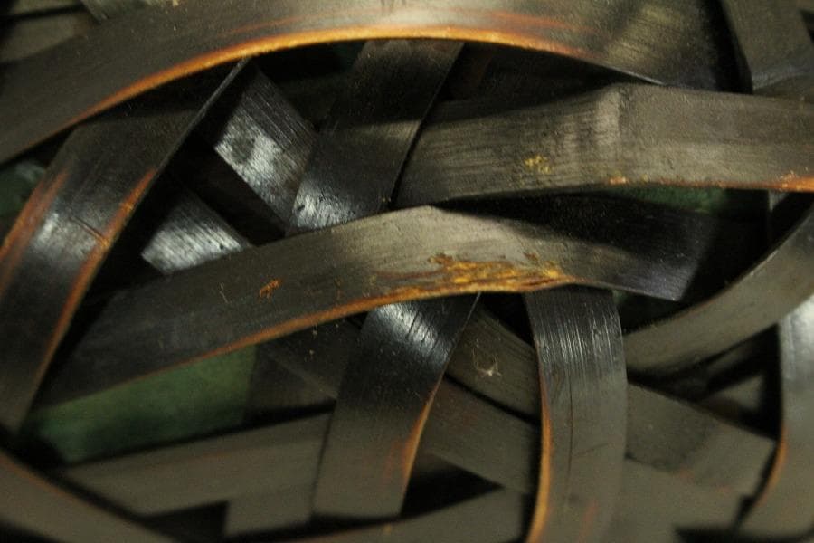 茶道具 竹網 籠 炭斗 時代物(ZE706)