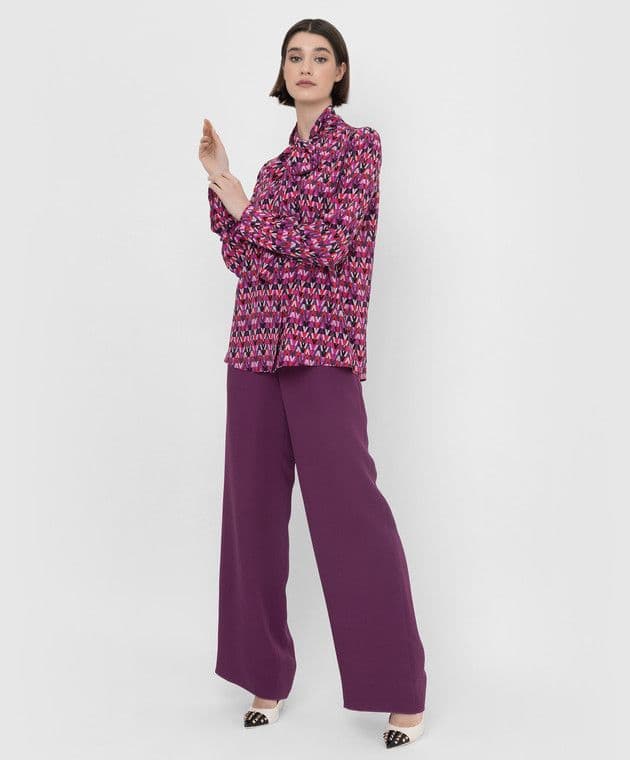 VALENTINO ピンク Vロゴ モノグラム ボウタイ ブラウス シルク