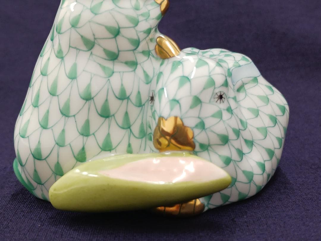 〔値下げ‼〕【HEREND】ヘレンド/フィギュリン うさぎペア　グリーン