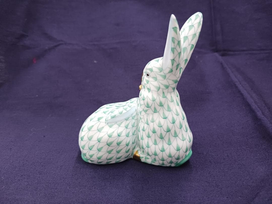 〔値下げ‼〕【HEREND】ヘレンド/フィギュリン うさぎペア　グリーン