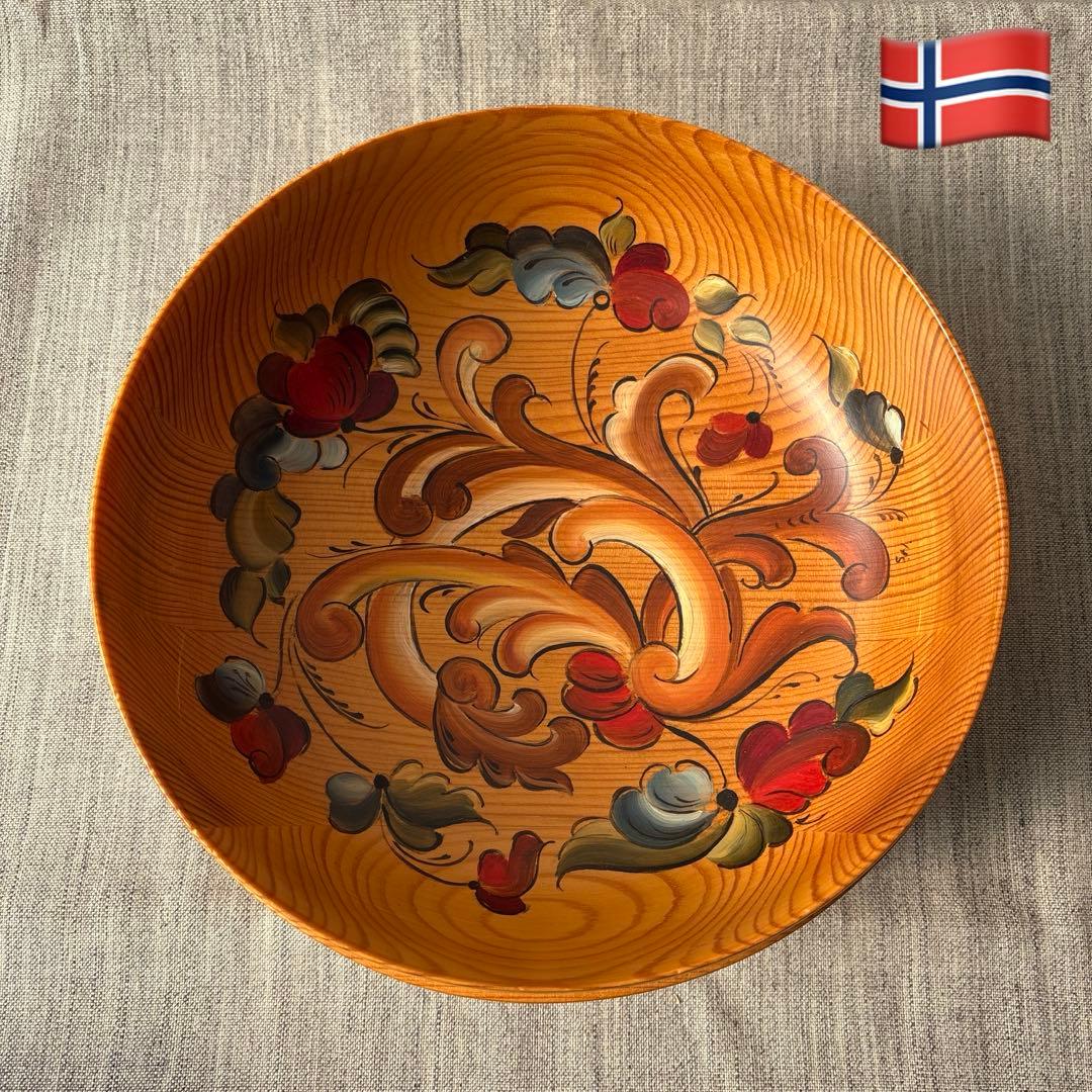 ノルウェー 木製 手描き ボウル ローズマリング 北欧ヴィンテージ