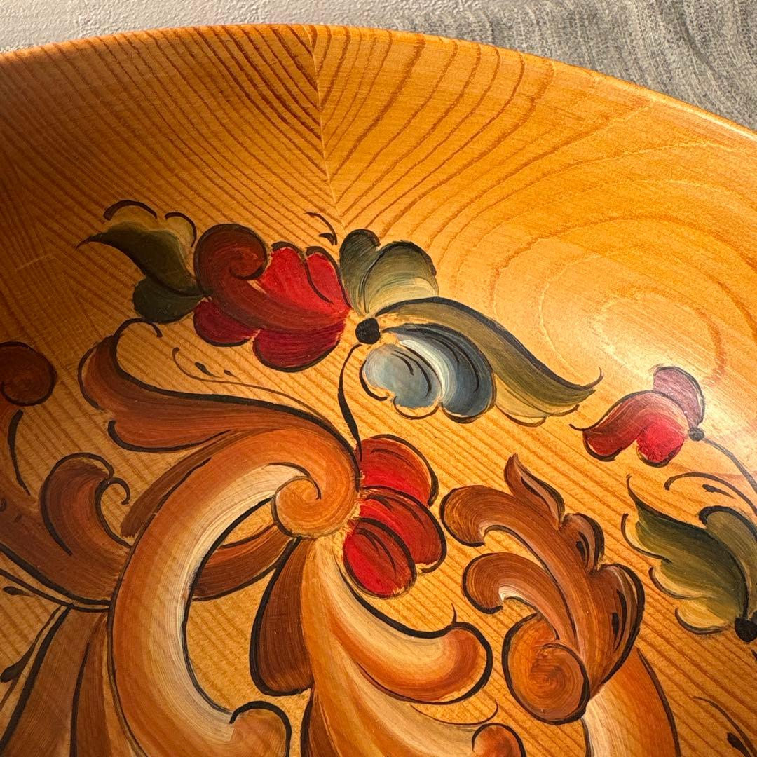 ノルウェー 木製 手描き ボウル ローズマリング 北欧ヴィンテージ