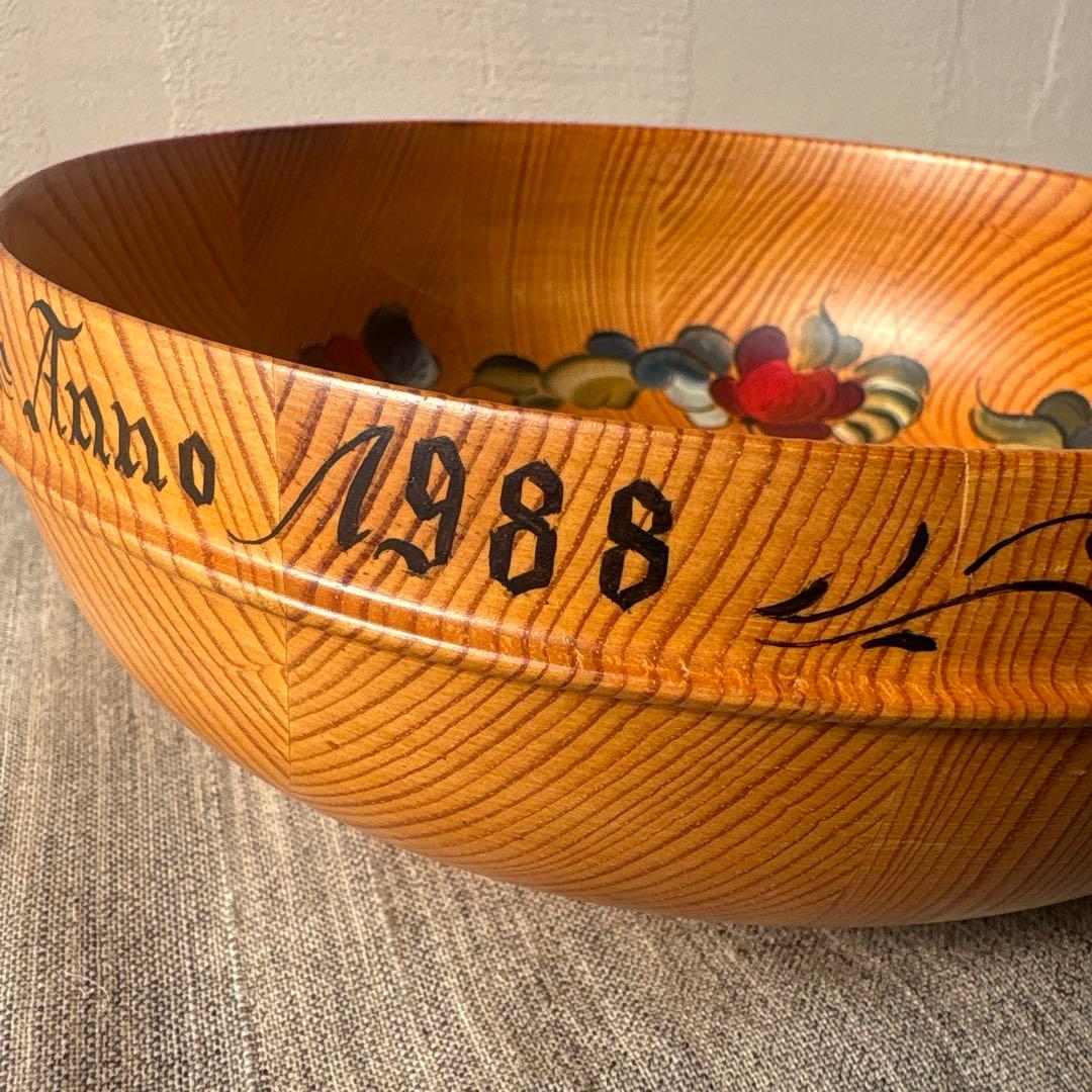 ノルウェー 木製 手描き ボウル ローズマリング 北欧ヴィンテージ