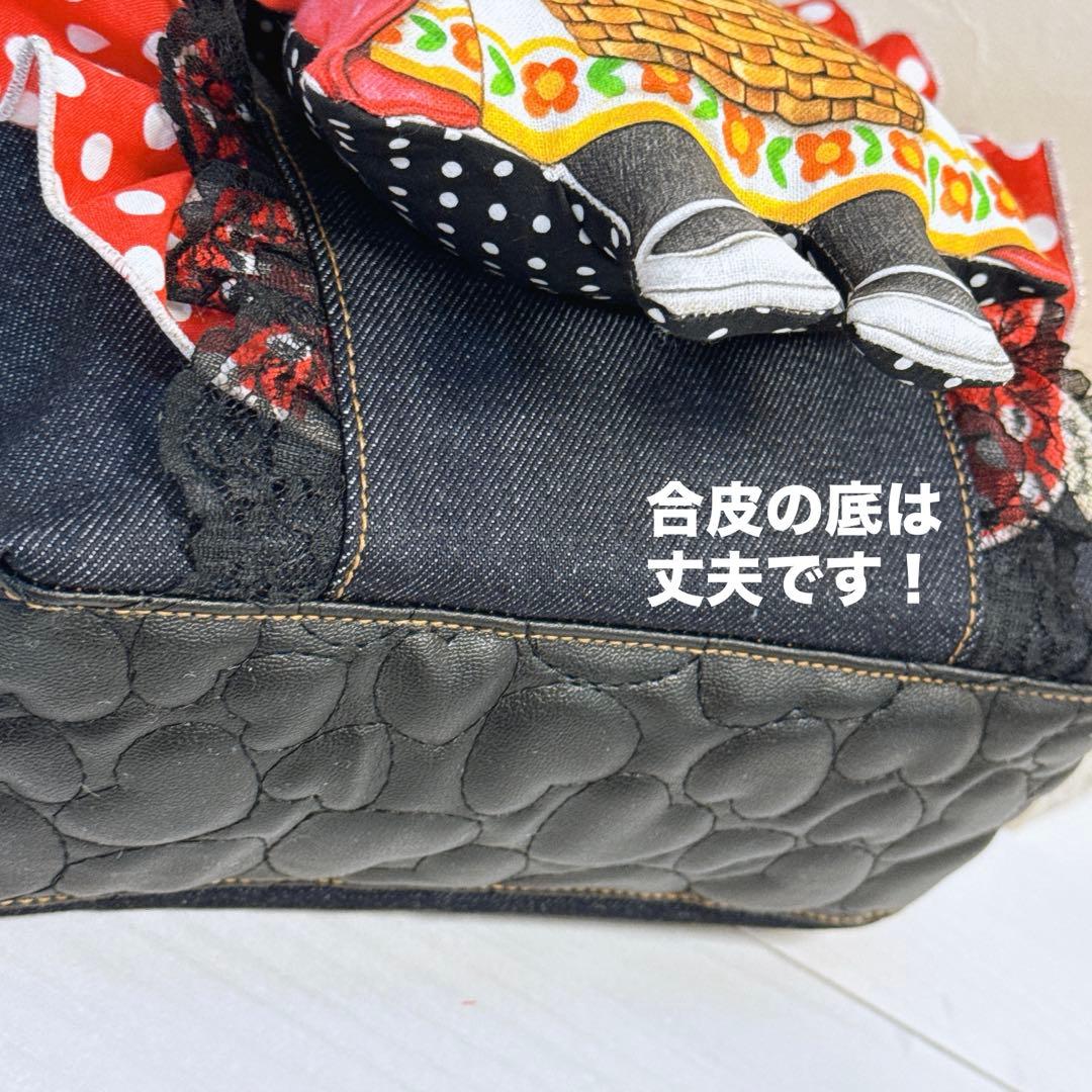 コヤンイサムチョン♡黒猫のバミちゃん♡デニムフリルトートバッグ♡赤ずきん