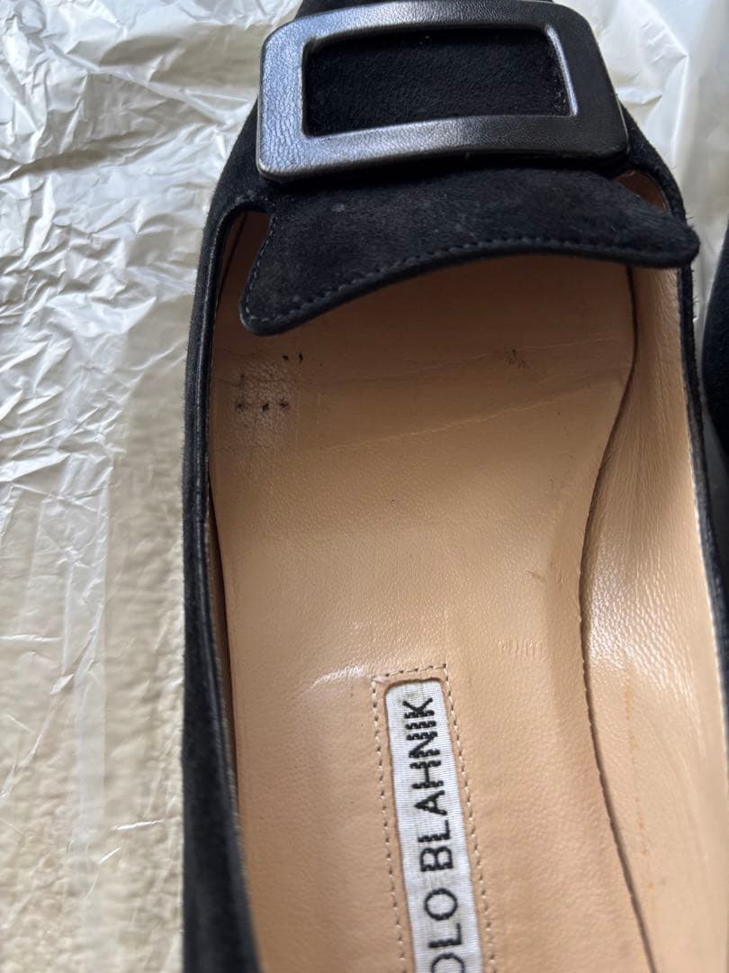 マノロブラニク パンプス 37 スエード 黒 ブラック マノロ ドゥロワー