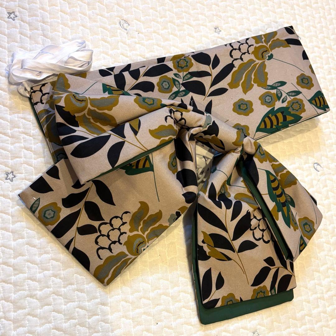 本日値下げ激レア高見え❣️綿100％デニム浴衣(花柄半襟付き) GEVS.＋帯付き