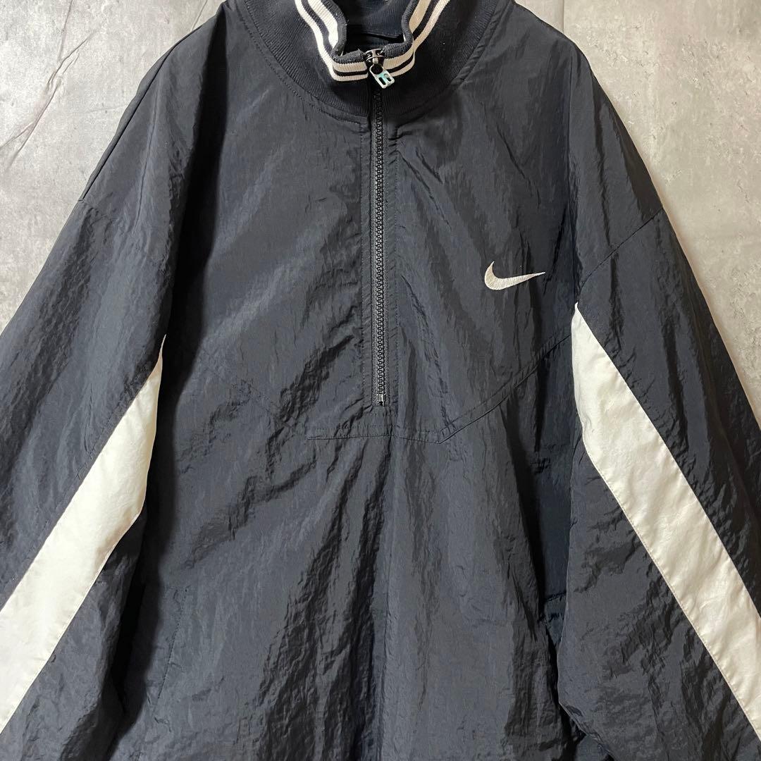 NIKEナイキナイロントラックジャケットハーフジップ黒ブラック刺繍ロゴ希少90s