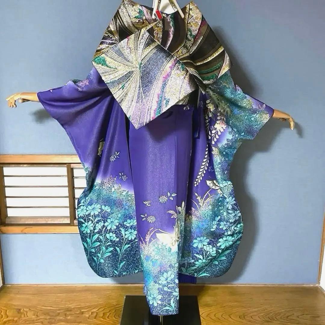 振袖フルセット　高身長　金通し　手描き友禅　成人式振袖　振袖　裄丈71