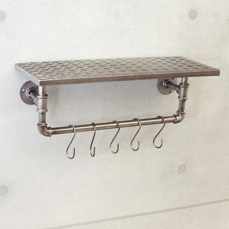 ★インダストリアルメタル ウォールシェルフ 天板付き S字フック シェルフ