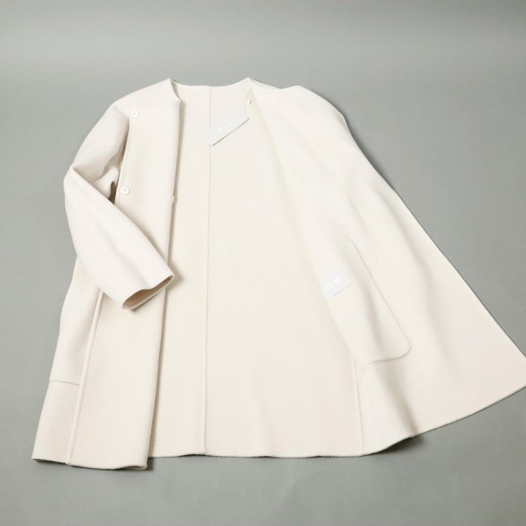 213 新品 ICBアイシービー ウールリバー ストール付きノーカラーコート2