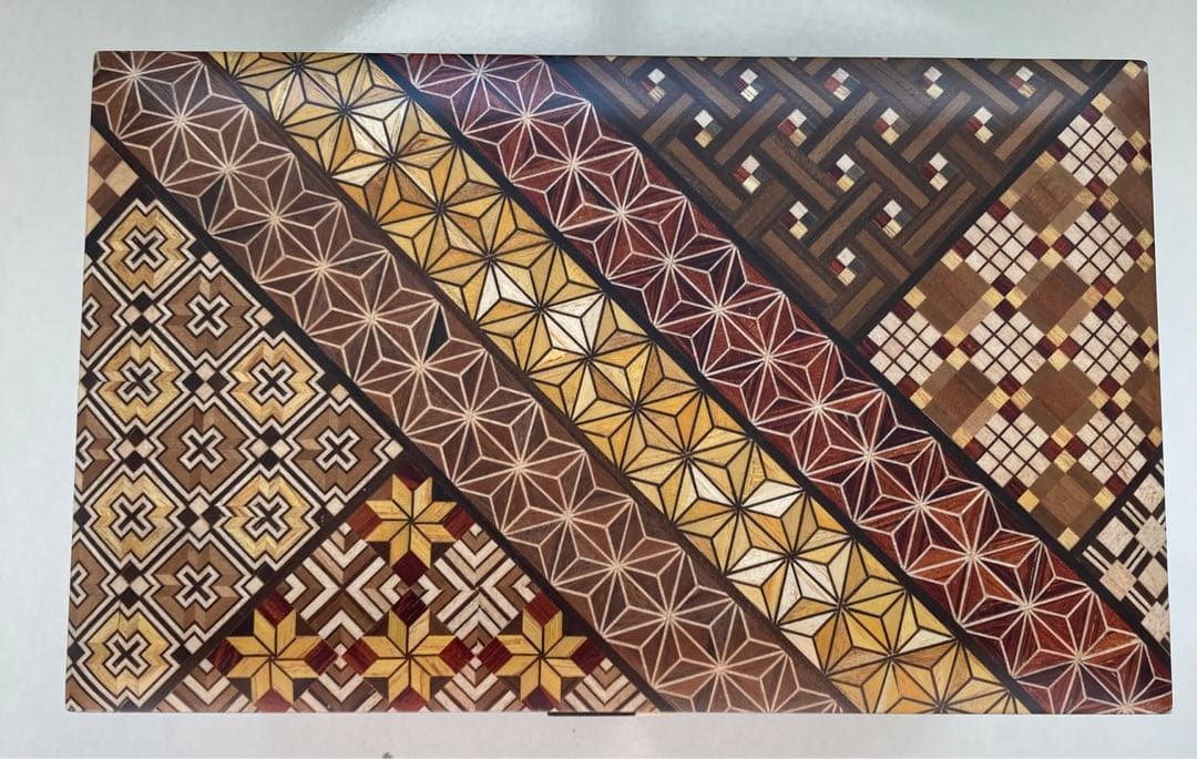 箱根寄木細工 木製収納ボックス　７寸２ツ引き出し ハネ鏡