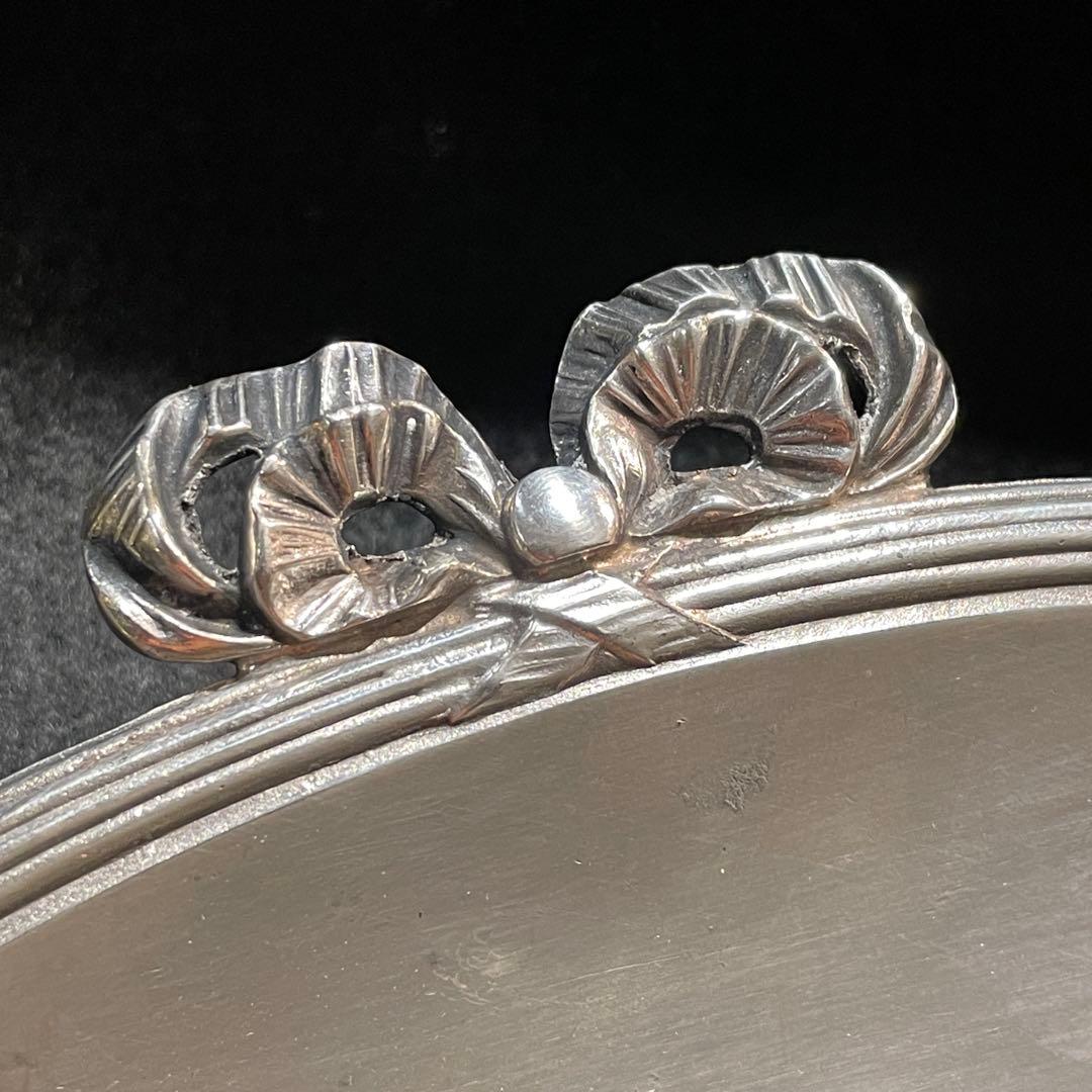 アンティーク シルバープレート ブラシとちり取り ダストパン 卓上用 リボン装飾