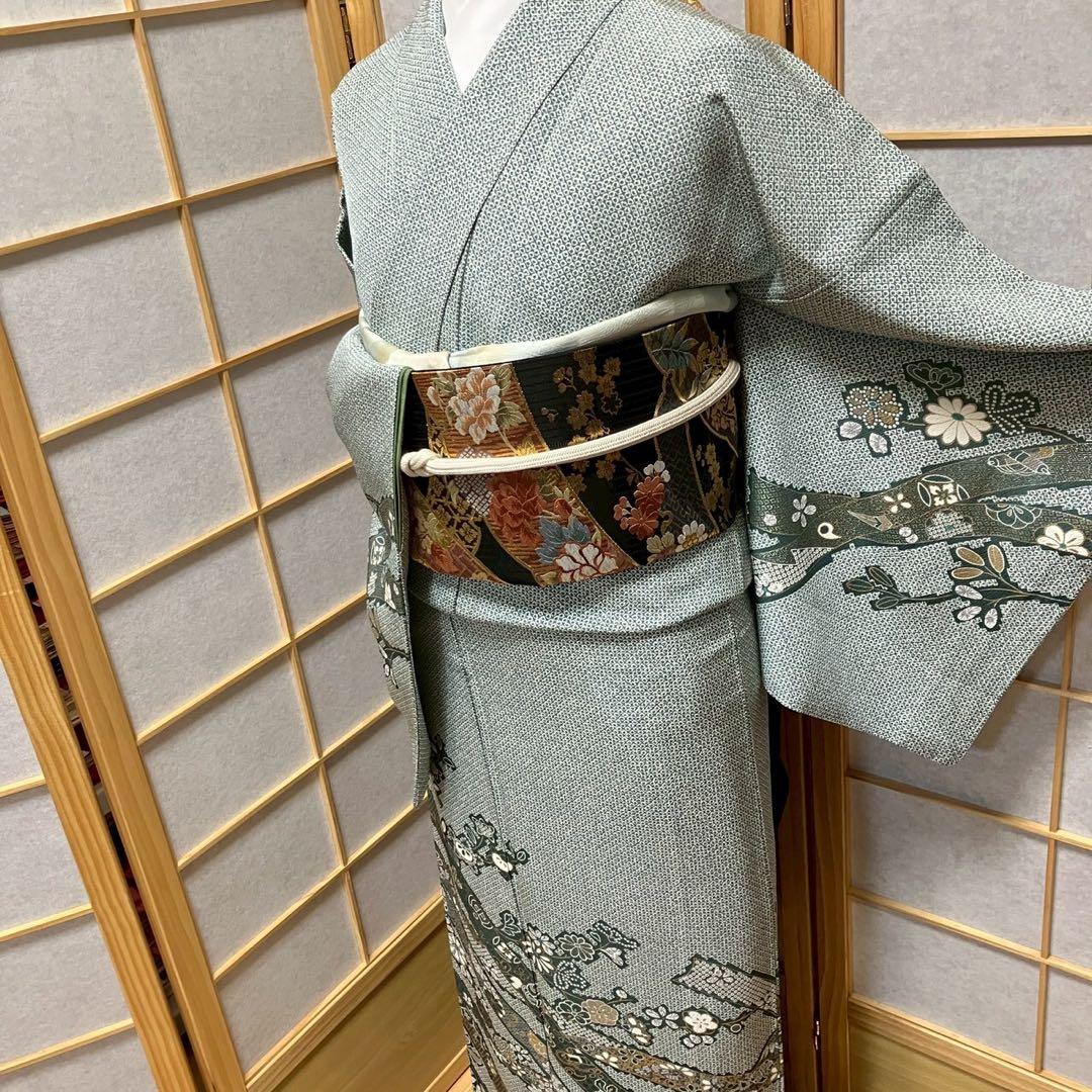 みーちゃん様［7155］訪問着 美品 熨斗目文様 鹿の子柄 金彩 正絹 着物 袷