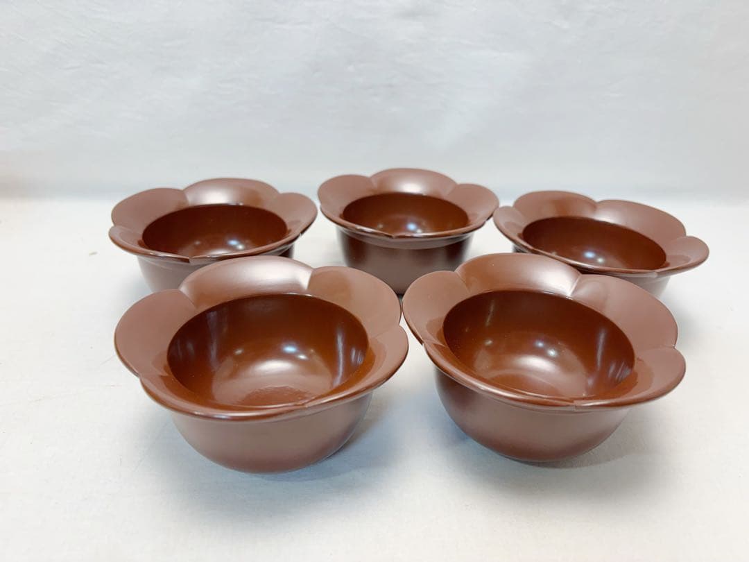 ほぼ未使用 茶道具 光宏作木製古代朱 向付 5客組 料理皿 小鉢 銘々皿底印共箱