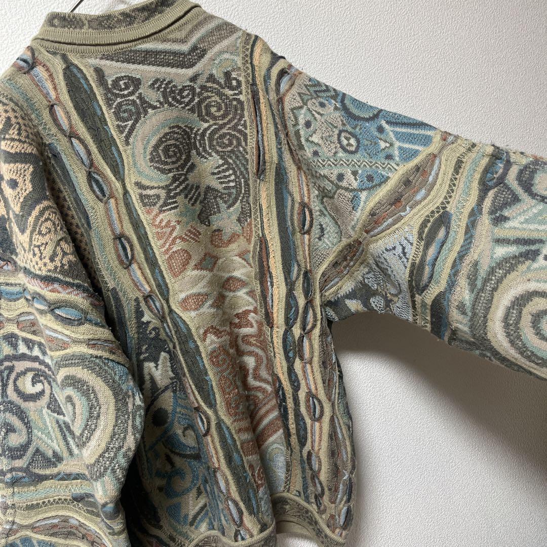 COOGI クージー 3Dニット ポロ襟 ウール100% 立体編み L 古着