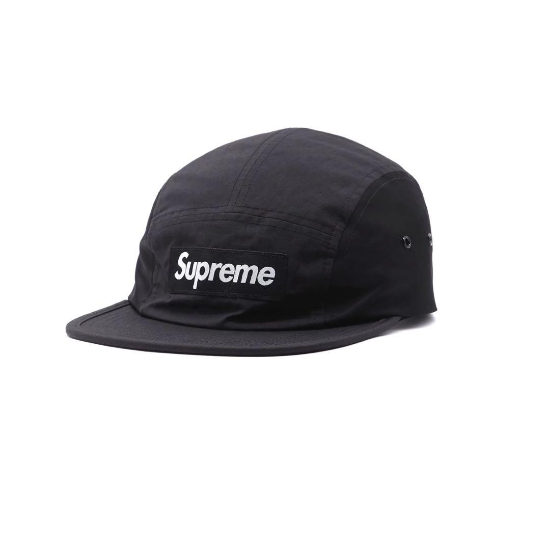 Supreme 黒 キャップ　- Waxed Ripstop Camp Cap