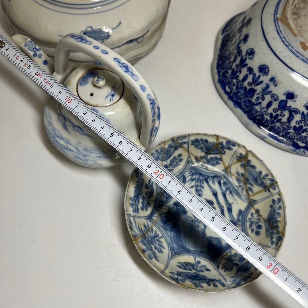 古伊万里、古染付　染付銚子、中皿等色々　東Y8-0113②