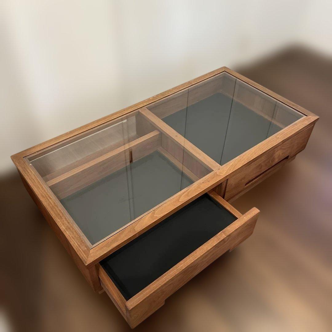 マスターウォール　センターテーブル ローテーブル　ガラス天板 引き出し付き