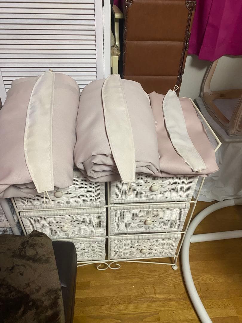 希少♦️高級 オーダー ドレープ カーテン♦️薄いピンク♦️消防庁認定品♦️6枚セット