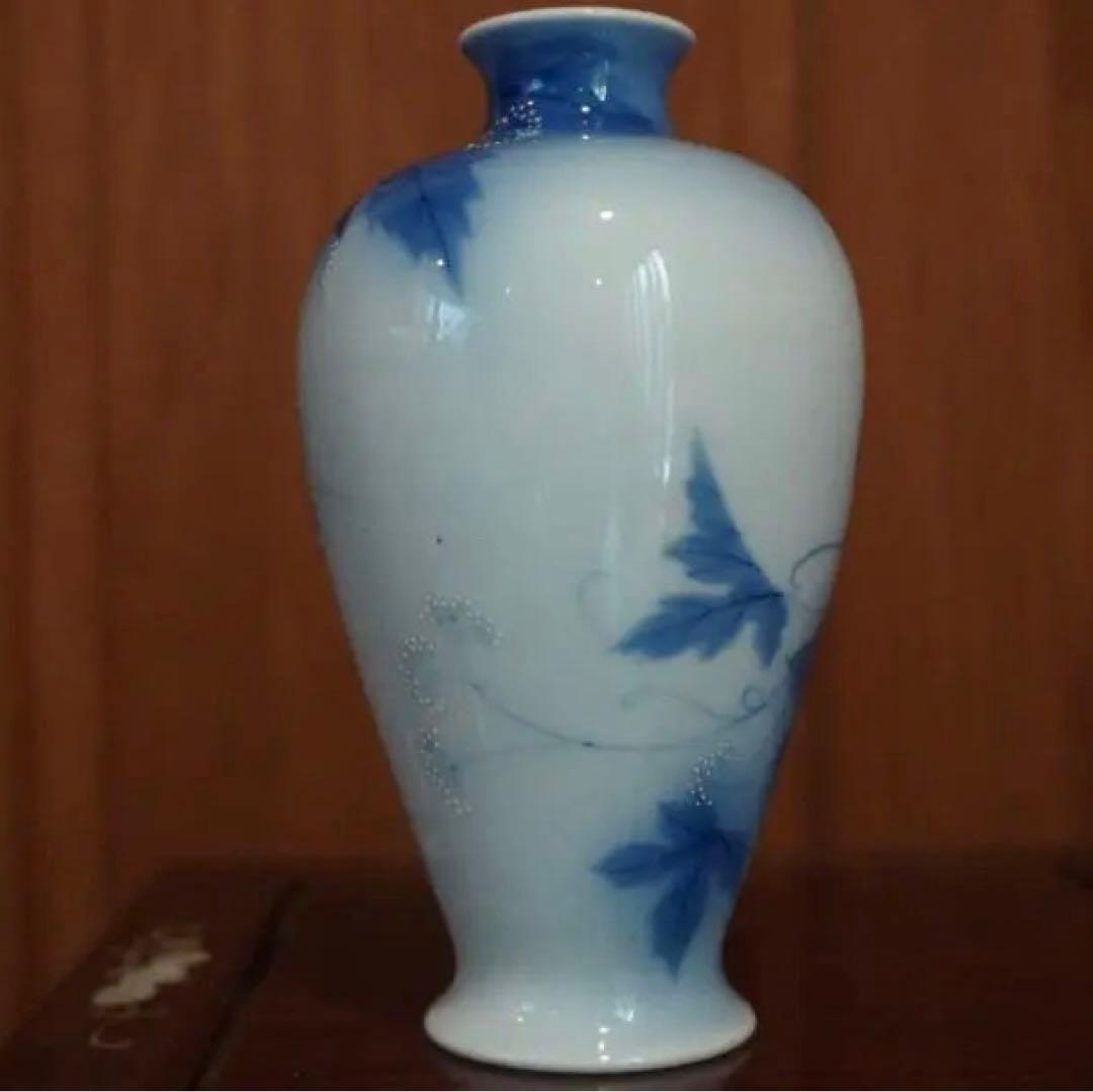 古い香蘭社の花瓶、藍染め、小ぶり