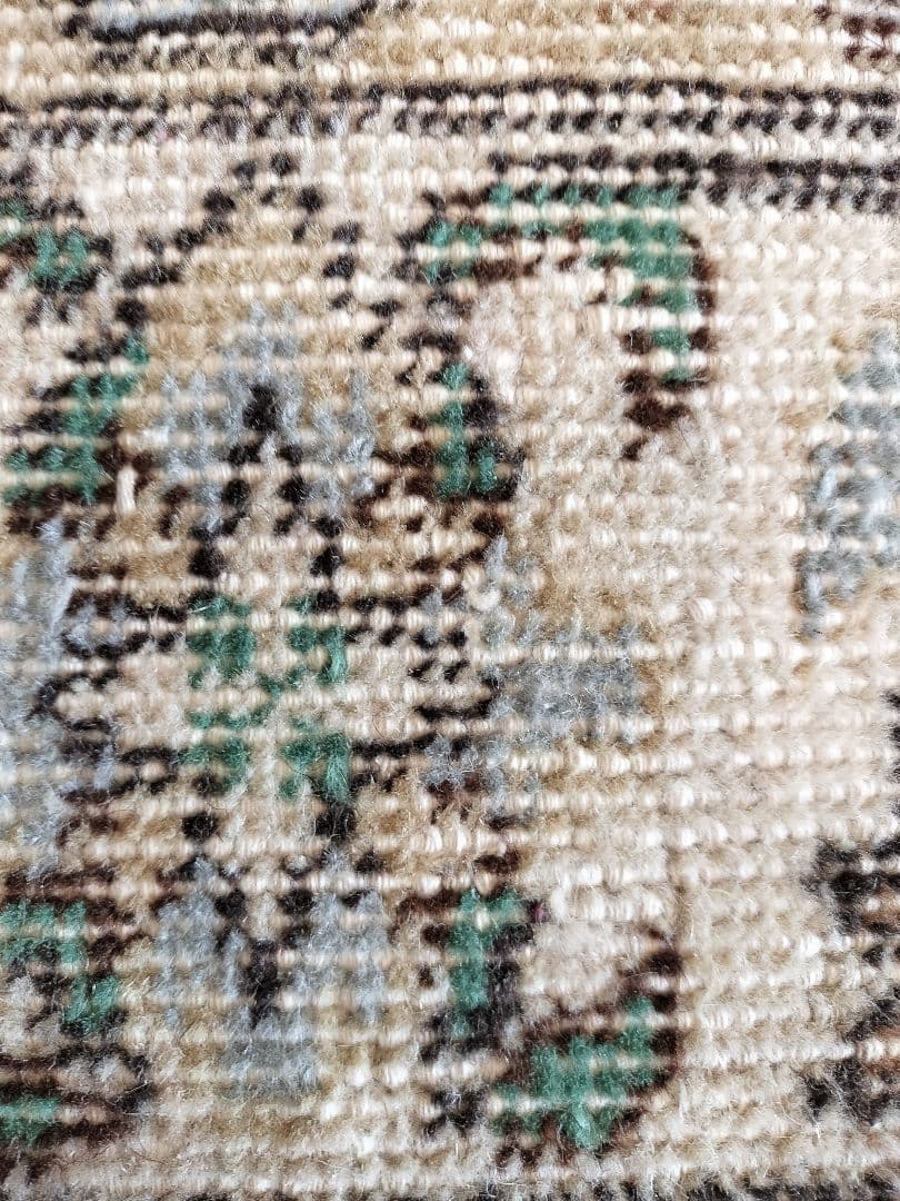 大判/淡ブラウンとミントグリーン　ヴィンテージトルコラグ　No616