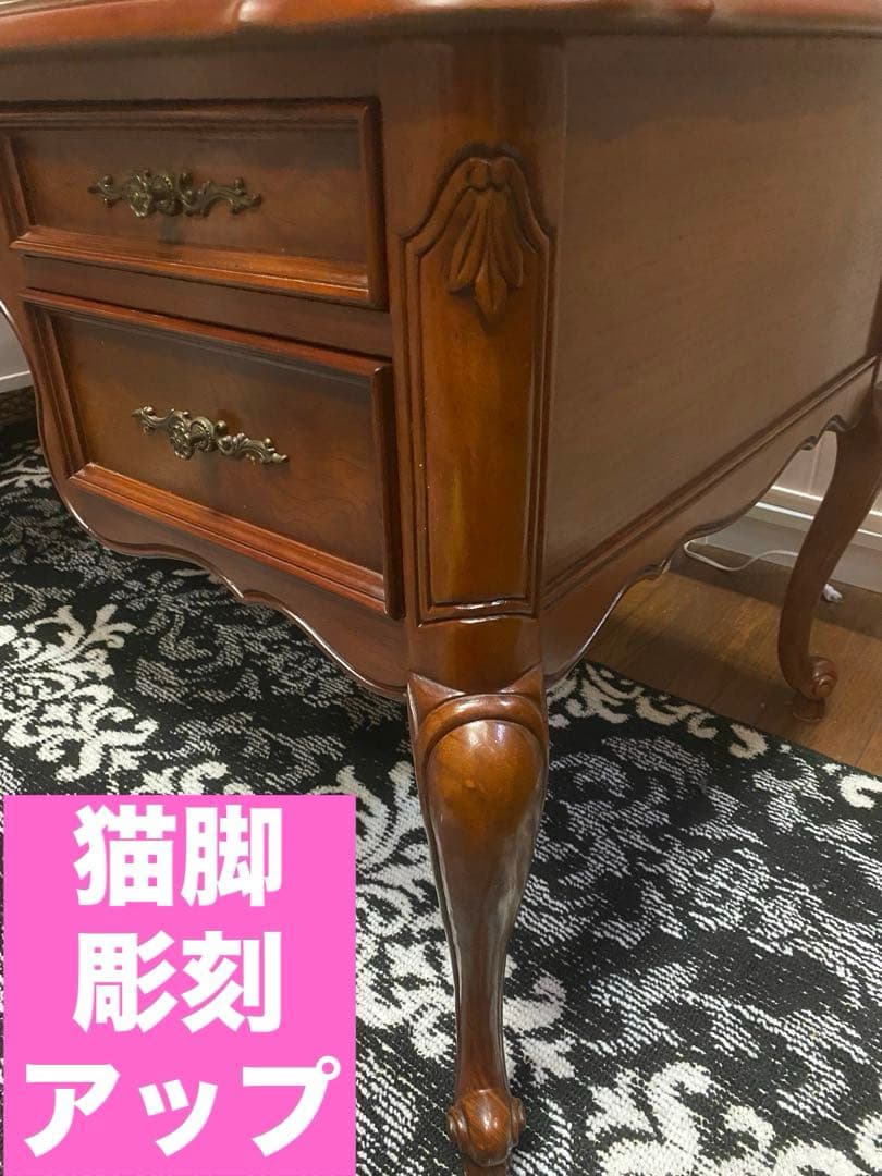 最高級♦️猫脚 彫刻 象嵌♦️希少 アンティーク プレジデント 両袖 デスク♦️重厚