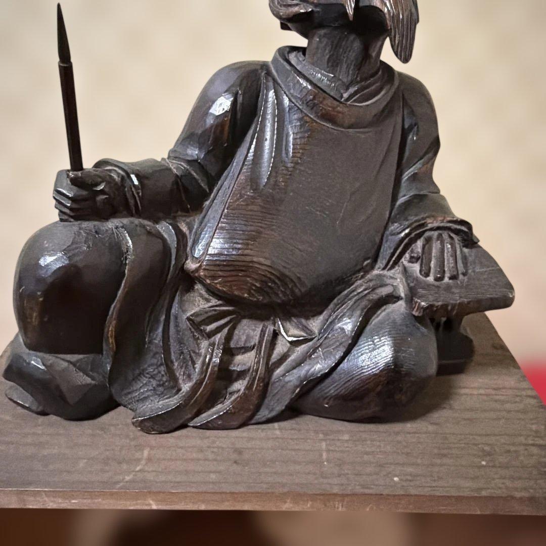 「柿本人麻呂像」木彫　神像　頓阿法師