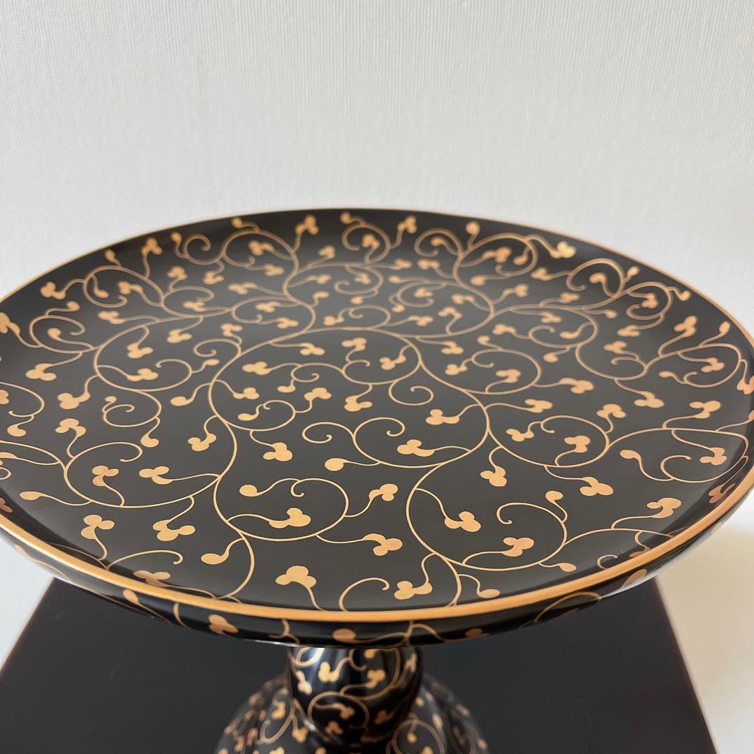 黒塗　唐草蒔絵　高杯　高月　一対