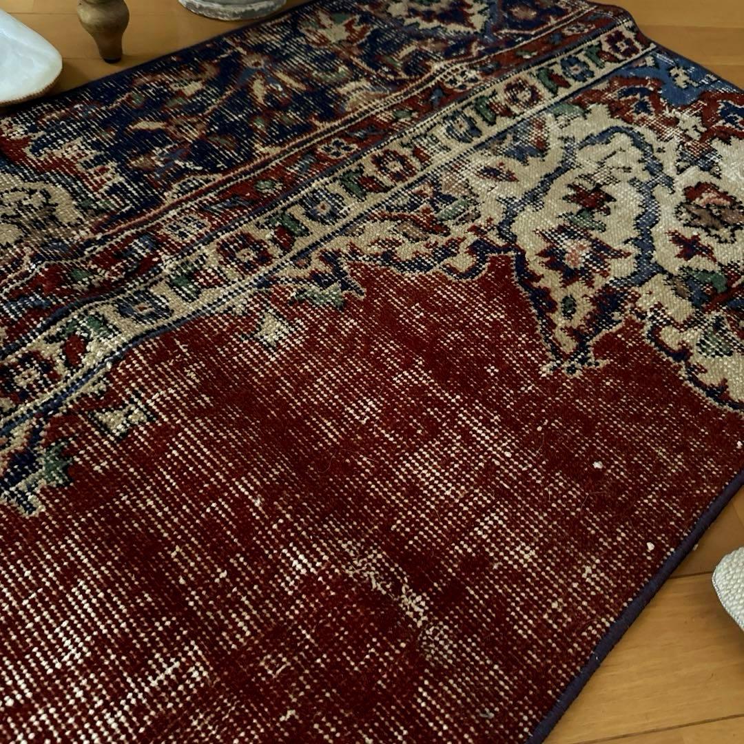 pp60×125赤ブラウン×深みネイビートルコヴィンテージラグ