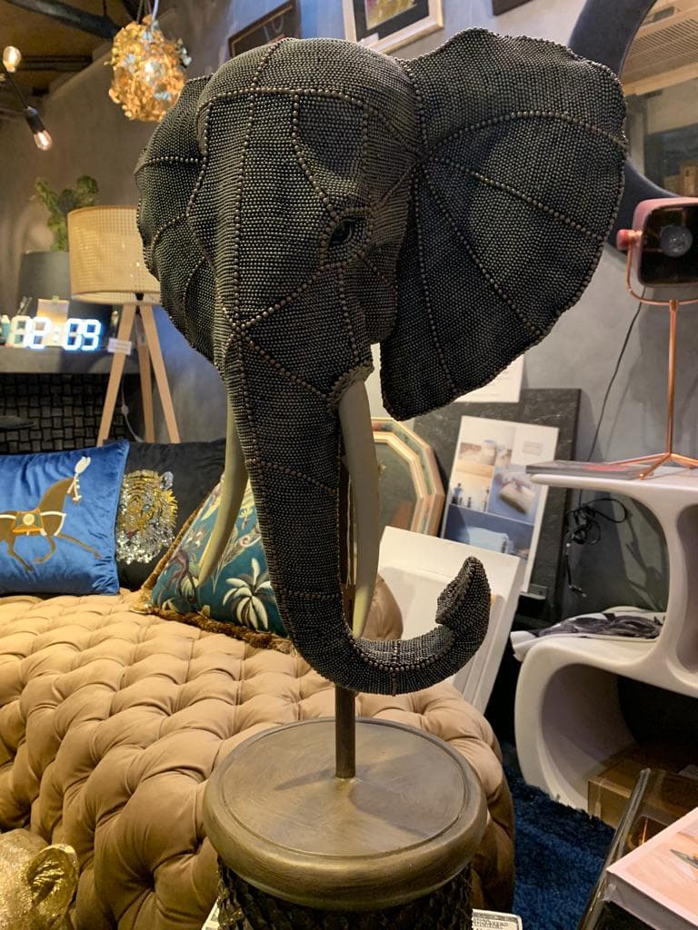 エレファントヘッド・爬虫類型ブックエンド・ゴールド花形置物