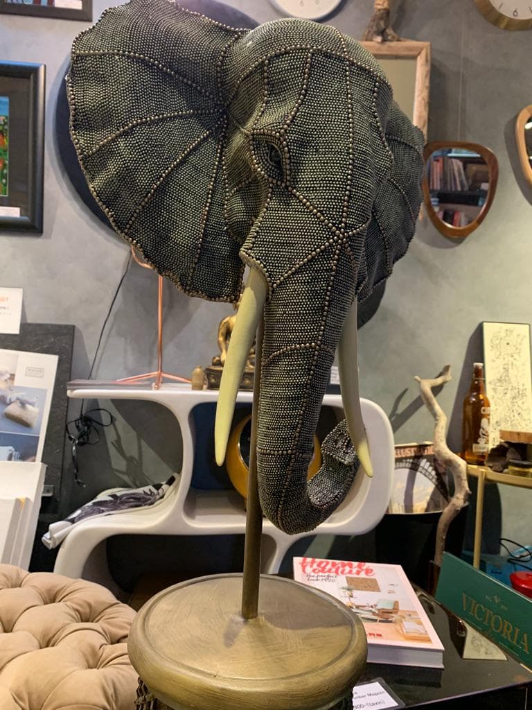 エレファントヘッド・爬虫類型ブックエンド・ゴールド花形置物