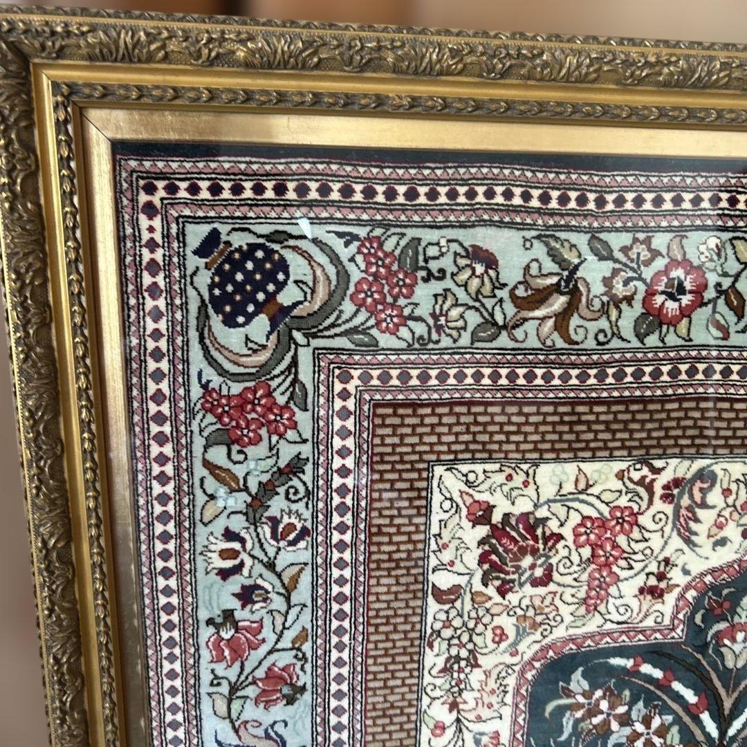 ペルシャ絨毯　額装付き　題名　命の木